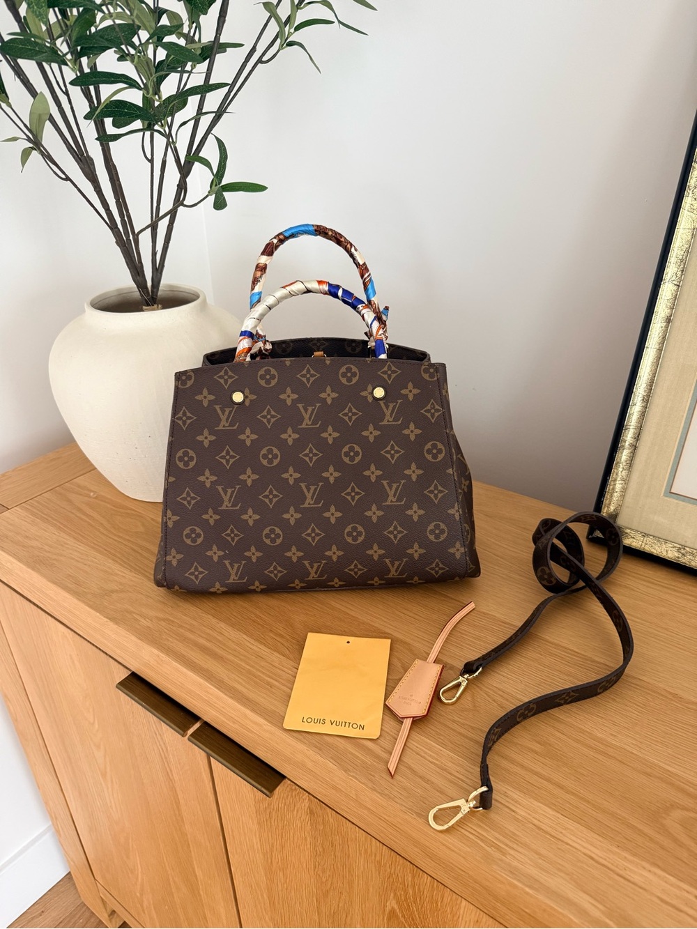 Louis Vuitton Brown Monogram Canvas Satchel with Scarf-Wrapped Handles